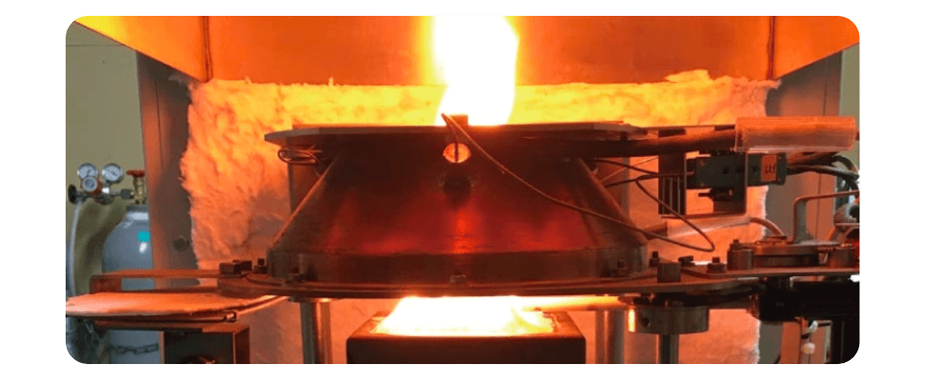 Industrial furnace emitting bright flames during high-temperature process